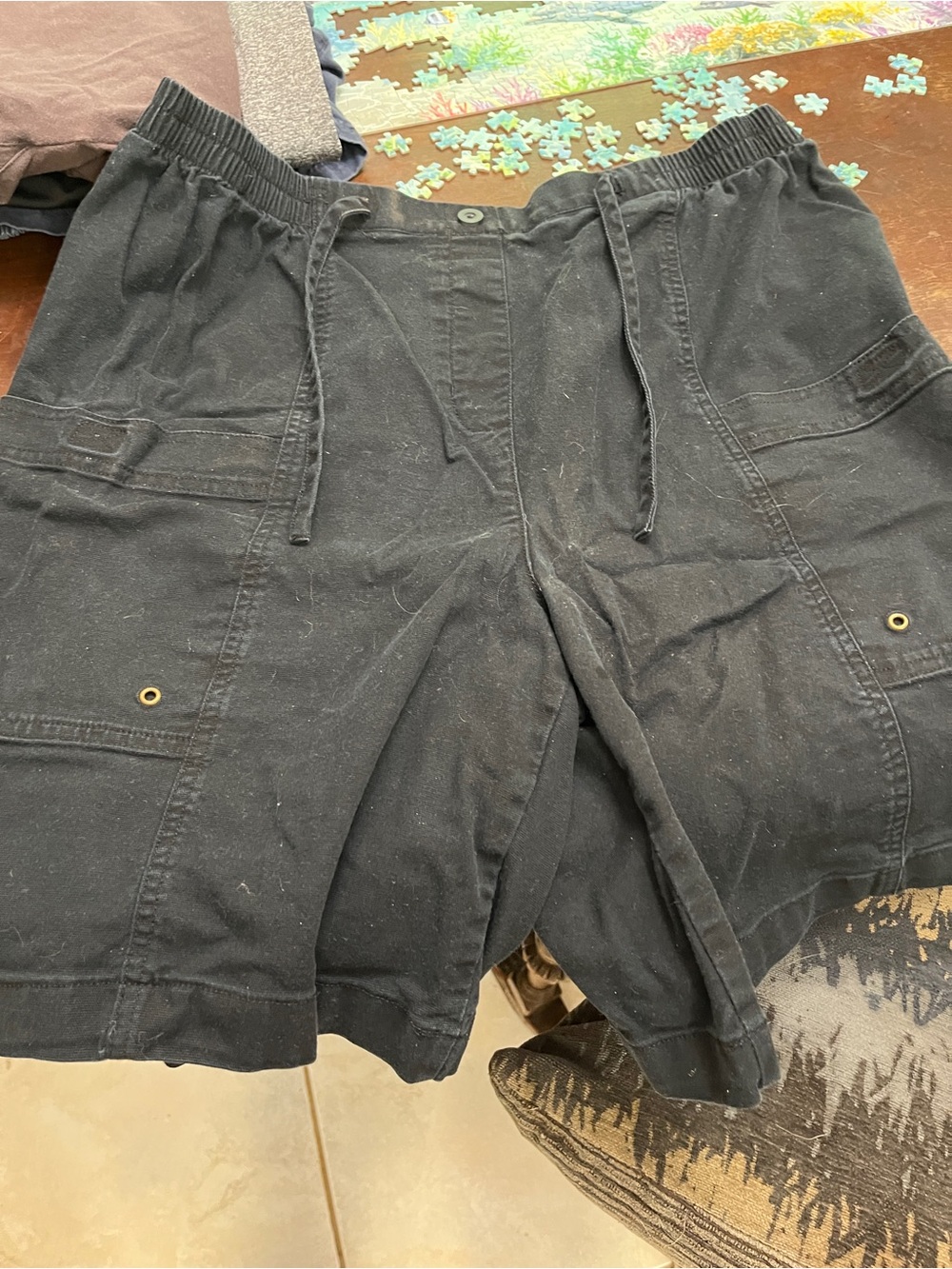 Black Drawstring Cargo Shorts Womens 16